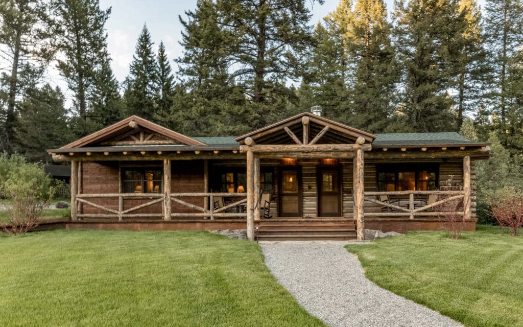 Exterior and front lawn of the Sterling Cabin at Mountain Sky Guest Ranch