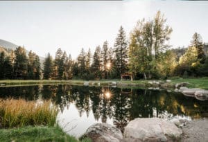 Mountain Sky's stocked trout pond on property