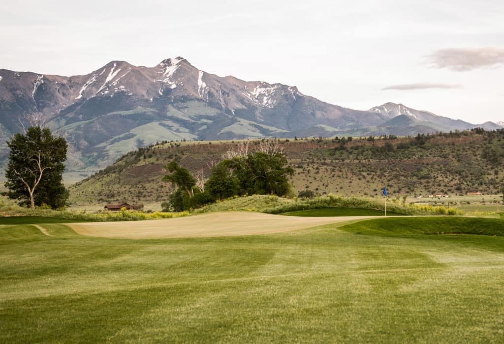 Rising Sun Golf Course at Mountain Sky Guest Ranch, with Absaroka mountains in background