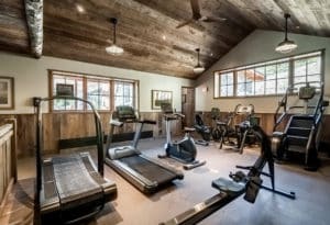 Treadmills, stair-steppers, and other cardio equipment at Mountain Sky Guest Ranch's fitness center