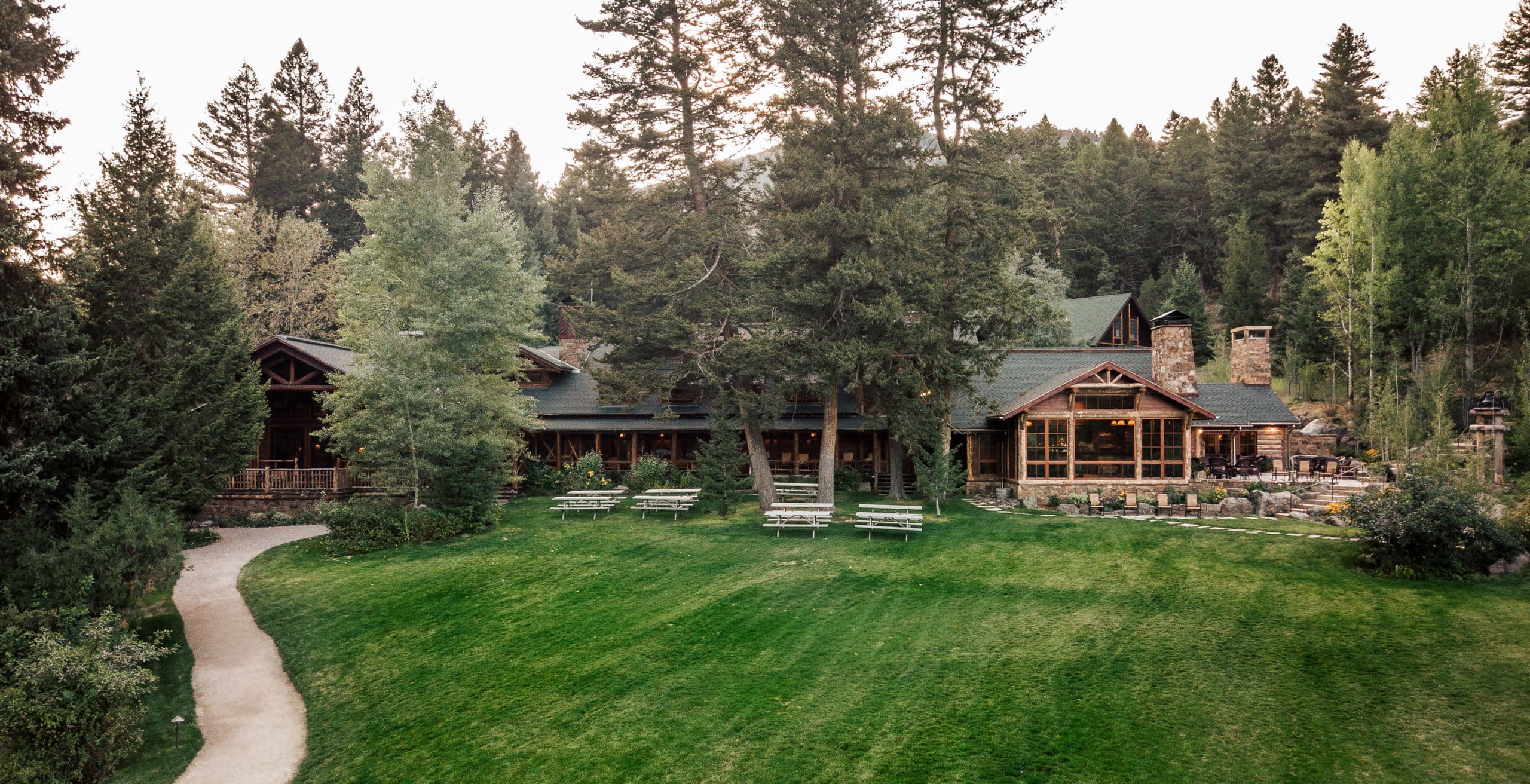 Historic Grand Lodge Exterior Mountain Sky Guest Ranch