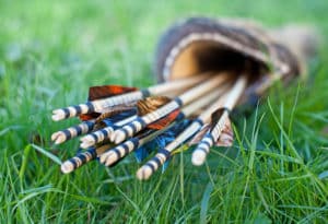 Arrows in a quiver laying in the grass
